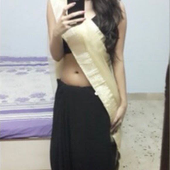 Black saree ethnic wear georgette net saree - Picture 2 of 8